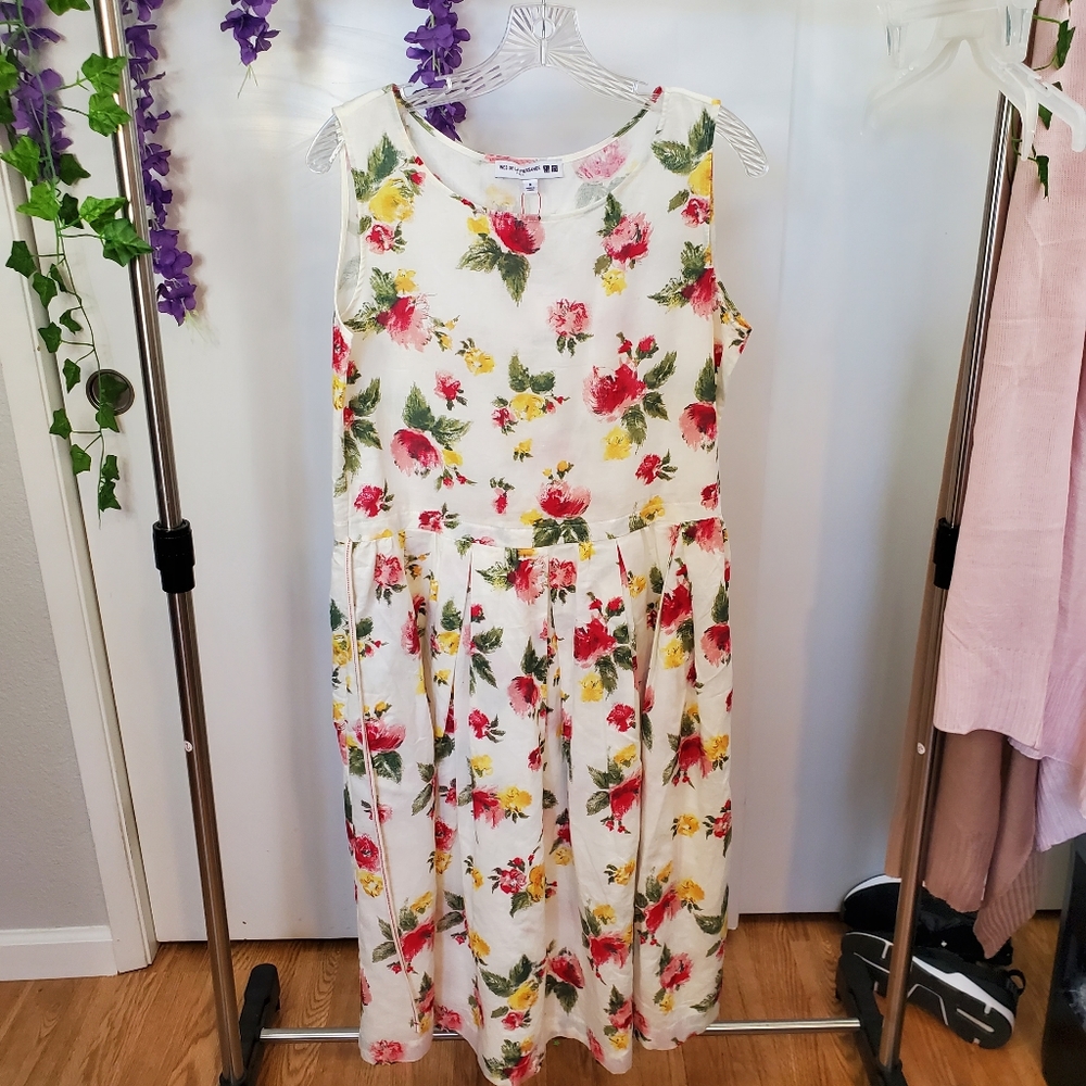 NWT Uniqlo Linen Cotton Floral Print Dress